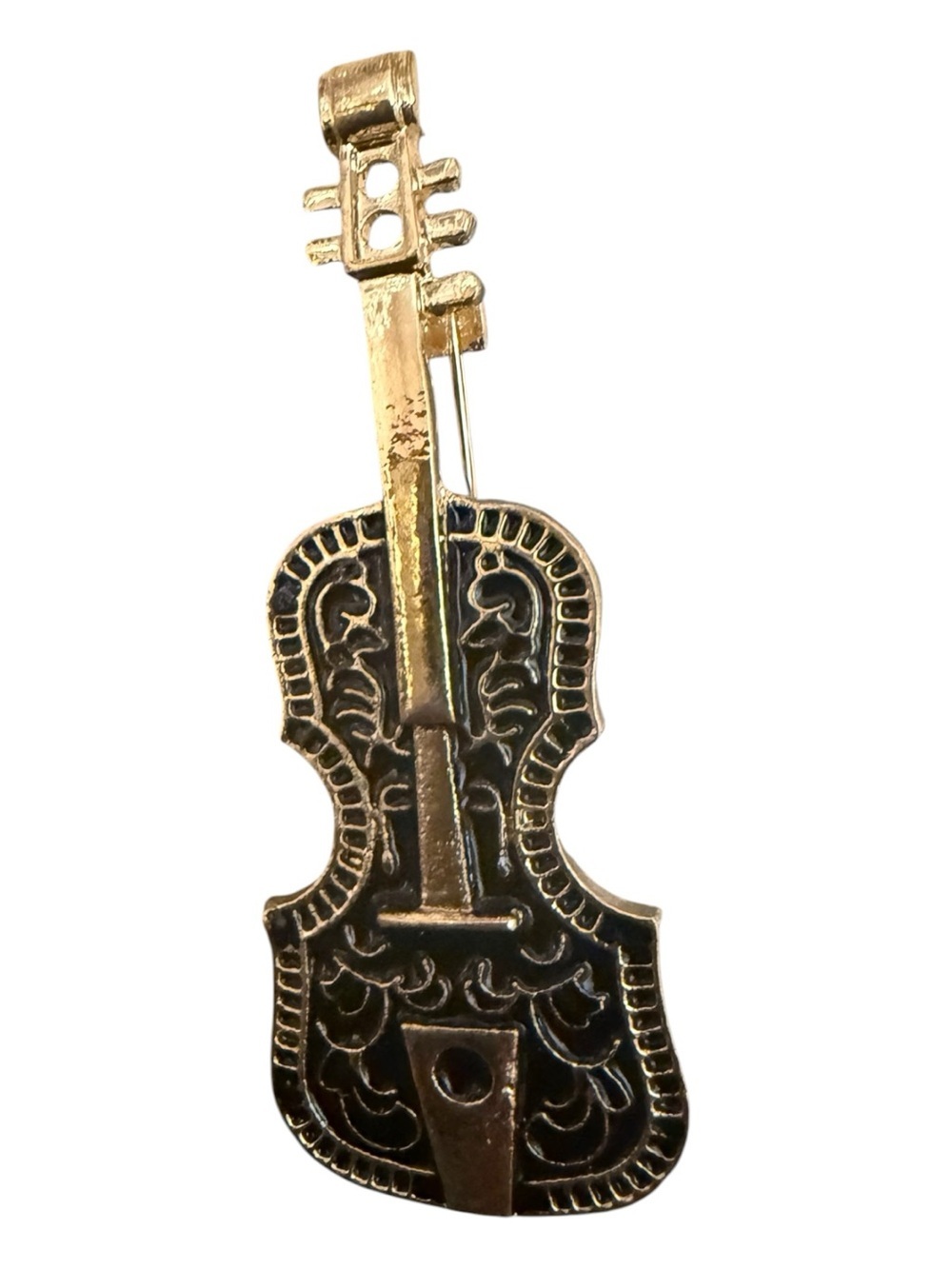Vintage Gold and Black Violin-Shaped Decorative Pin